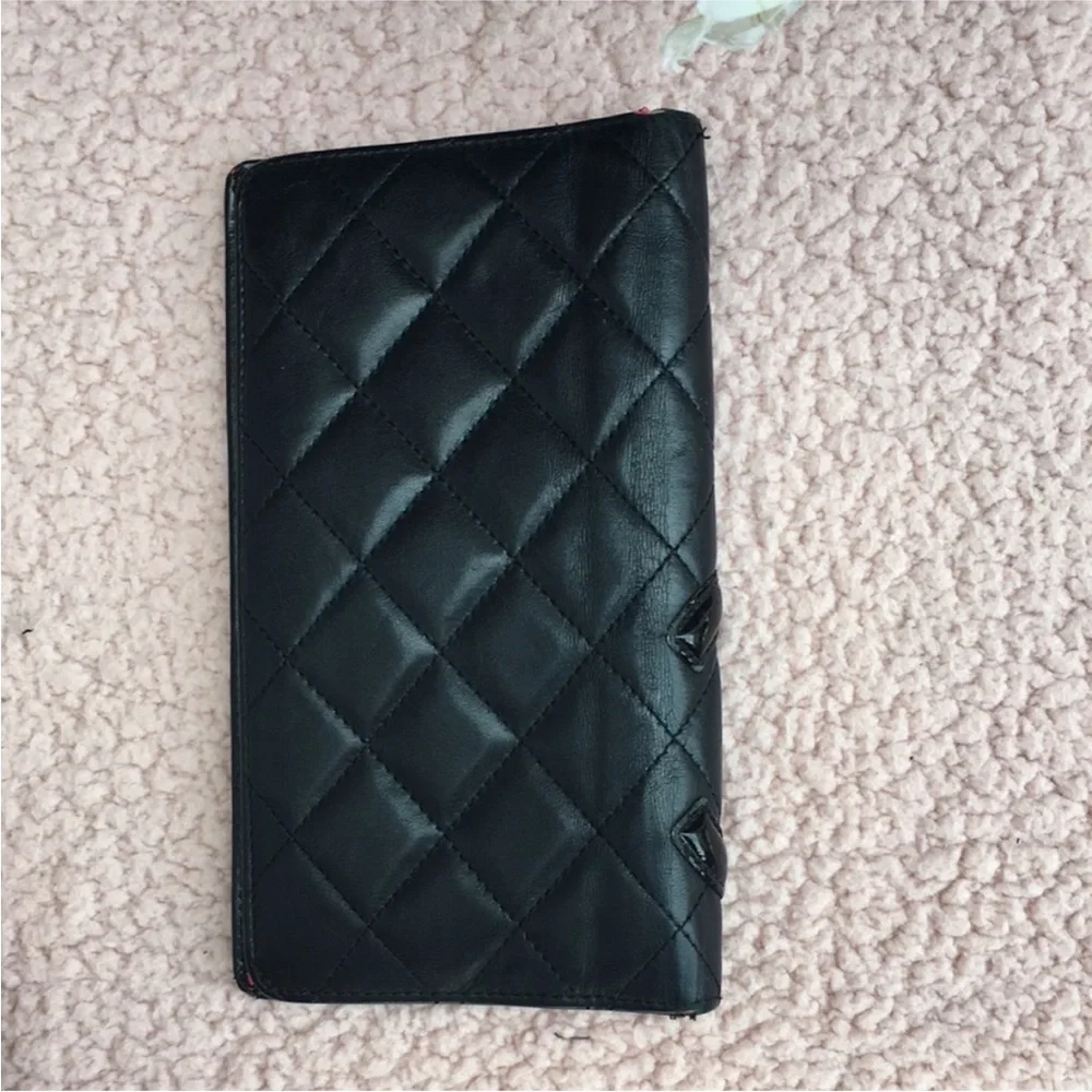 Chanel Black Cambon Quilted Leather Wallet Hot Pink Interior Black CC Classic